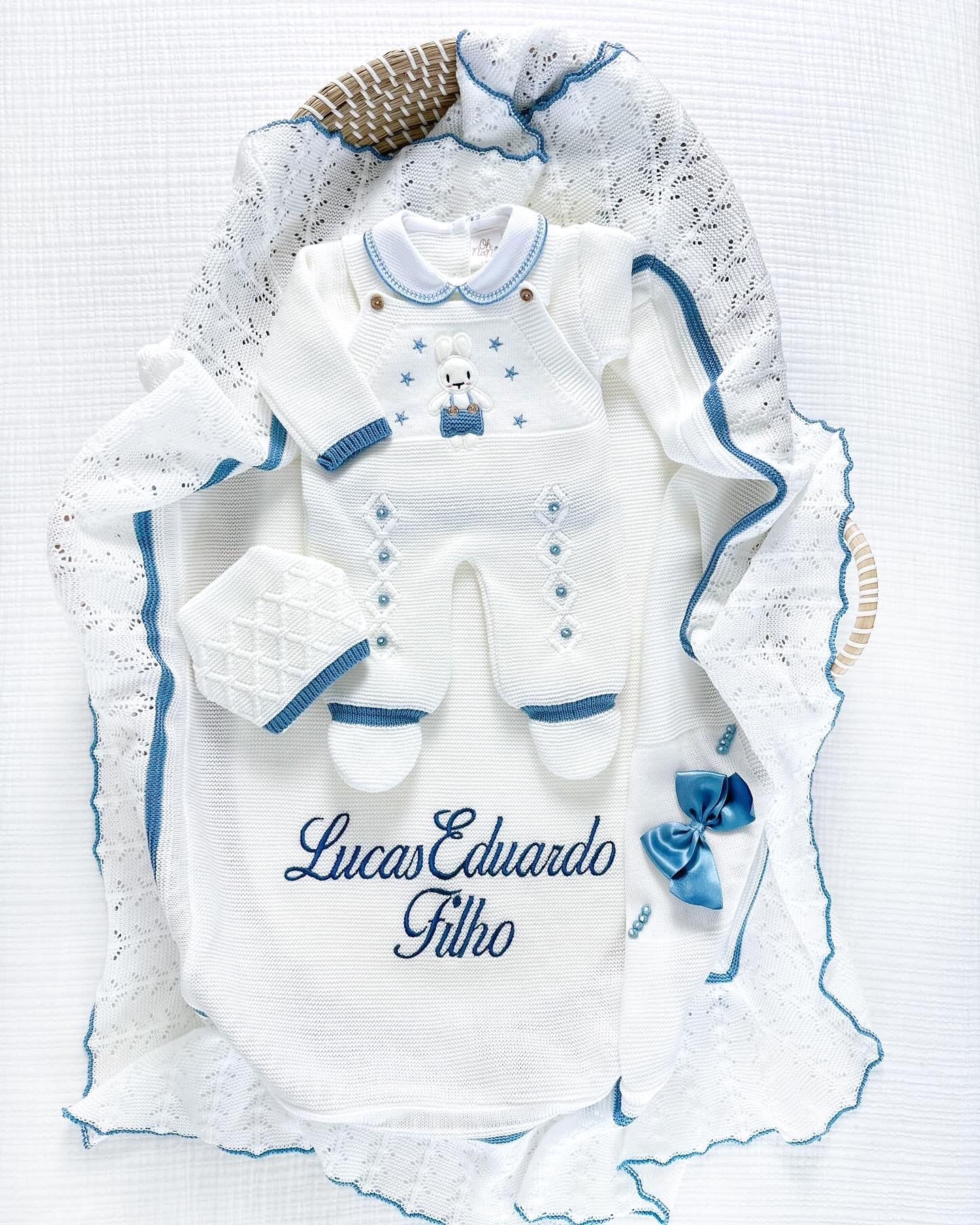 Sweet Bunny Outfit + Blanket Set (White/Light Blue)
