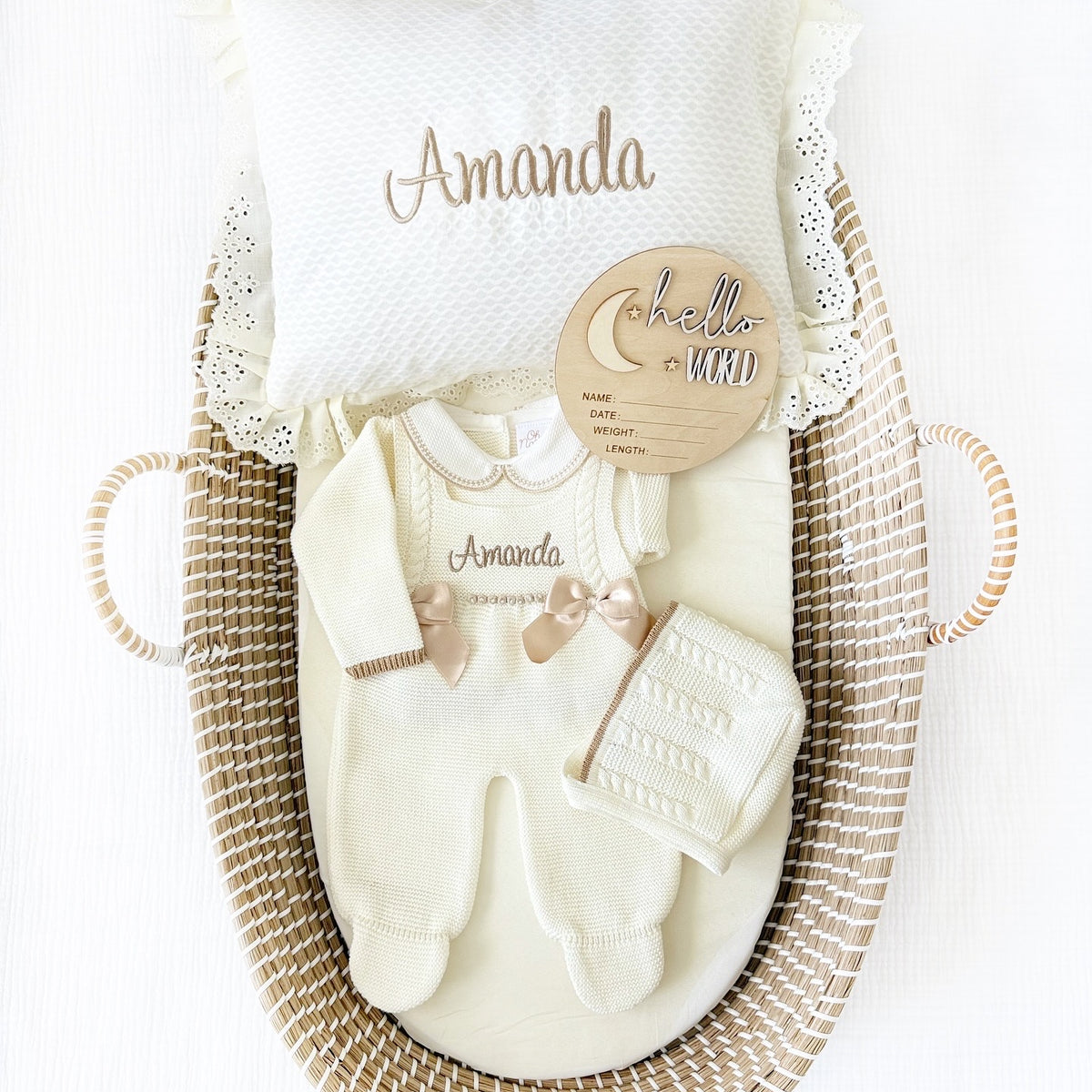 Set Helloworld Paula Outfit + Pillow Set + Hello World Sign (Ivory/Beige) – OH NANA