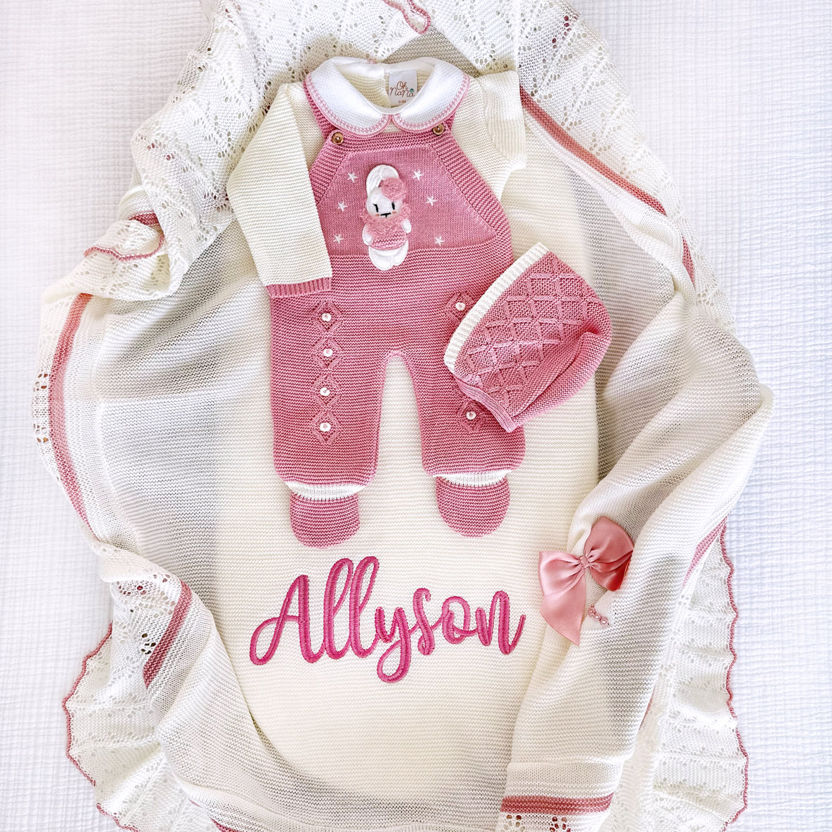 Sweet Bunny Outfit + Blanket Set (White/Light Blue)